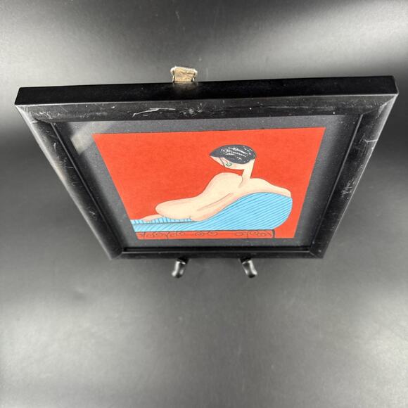 Original Pastel drawing, 'Reclining Nude' Artist Unknown Framed Unsigned 7.5” - Picture 2 of 13